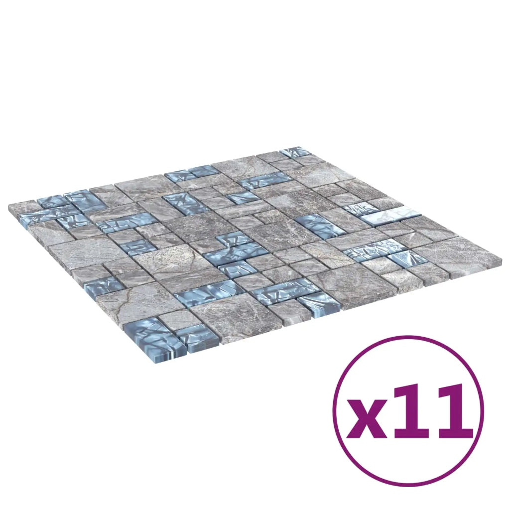 Piastrella Mosaic 11 pcs Grigio e Blu 50 x 50 cm Vetro