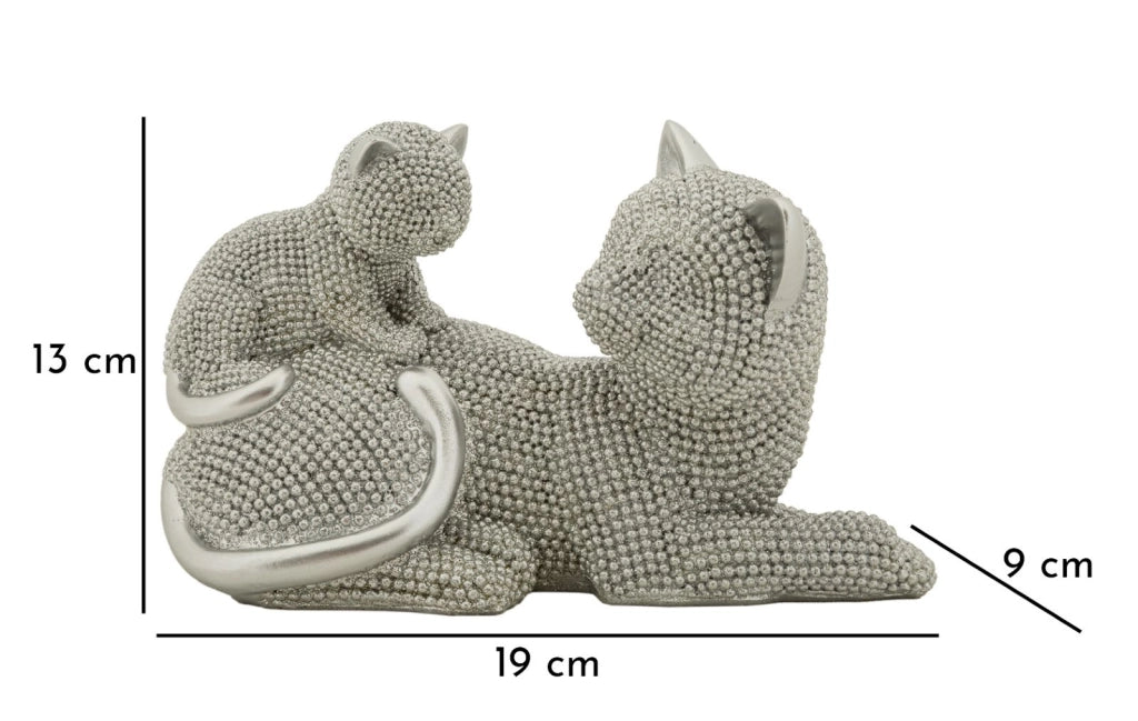 Decorazione Gatto Sparky con Cucciolo 19x9x13 cm in Resina Argento