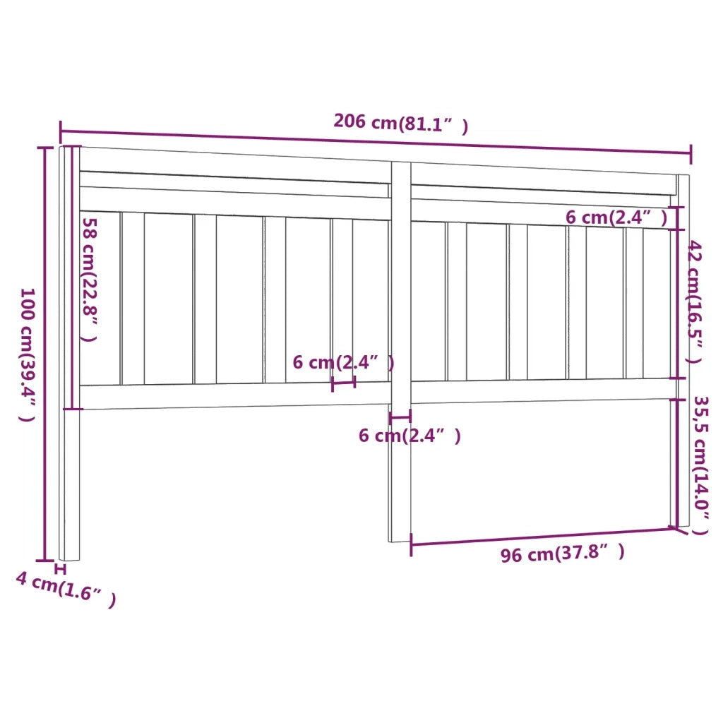 Testiera per Letto ambra 206x4x100 cm in Legno Massello di Pino 814117