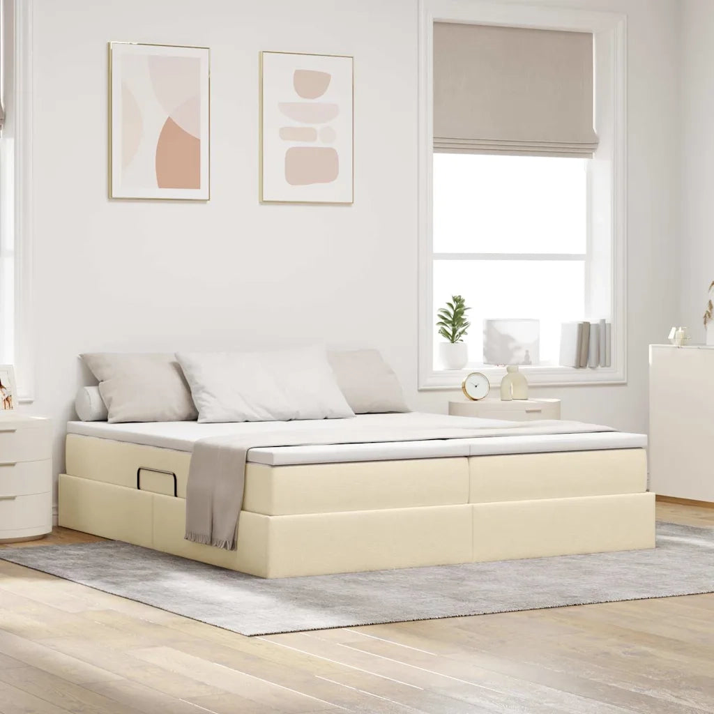 Letto con contenitore e materasso Crema 180 x 200 cm Poliestere