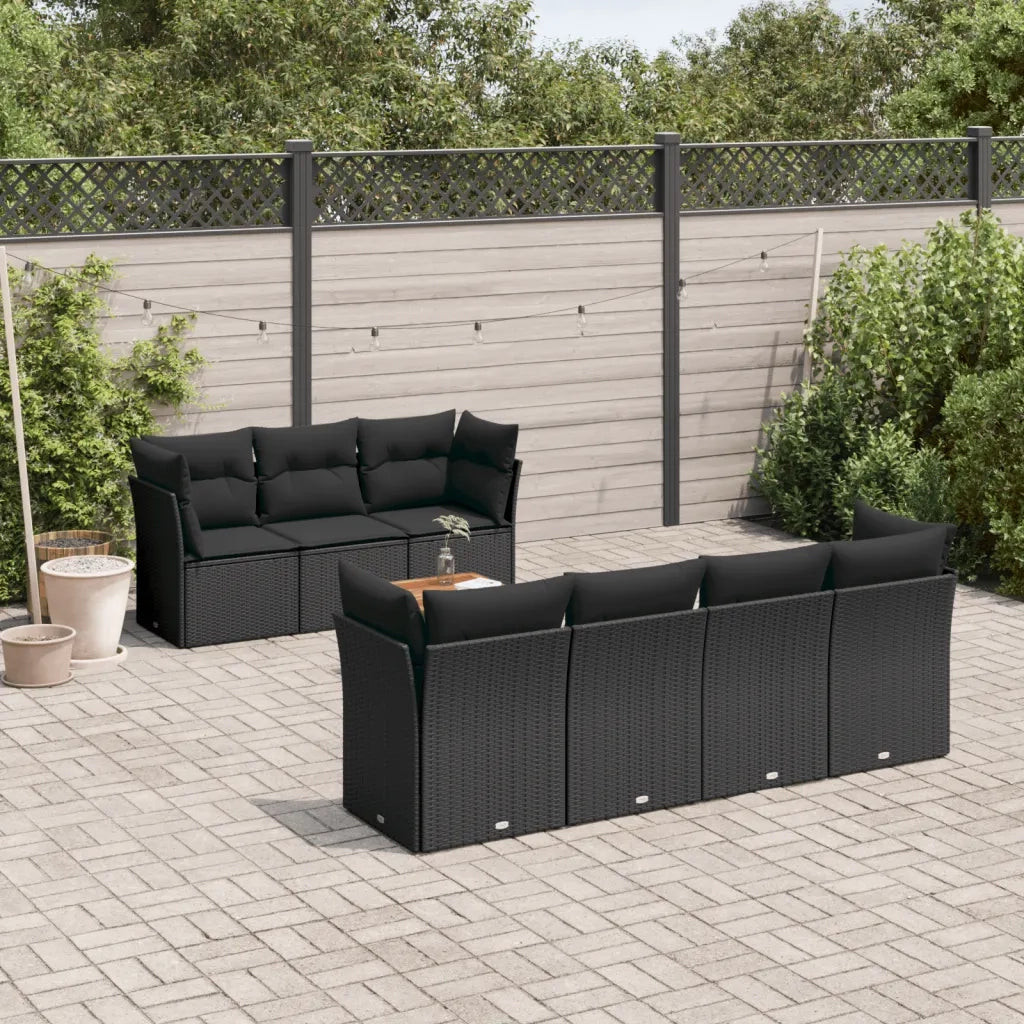 Set Divani da Giardino con Cuscini 8 pz Nero in Polyrattan 3255831