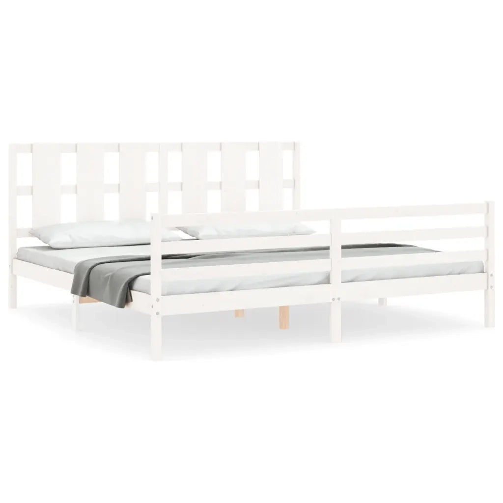 Giroletto con Testiera-Struttura Letto con testiera Bianco 200x200 cm in Legno Massello 618360