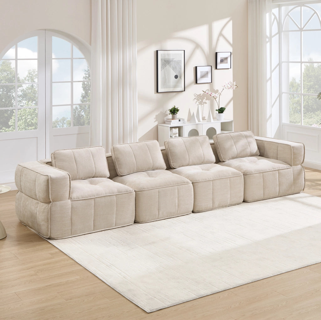 Divano modulare 4 posti senza struttura 344x93x67 cm in poliestere beige