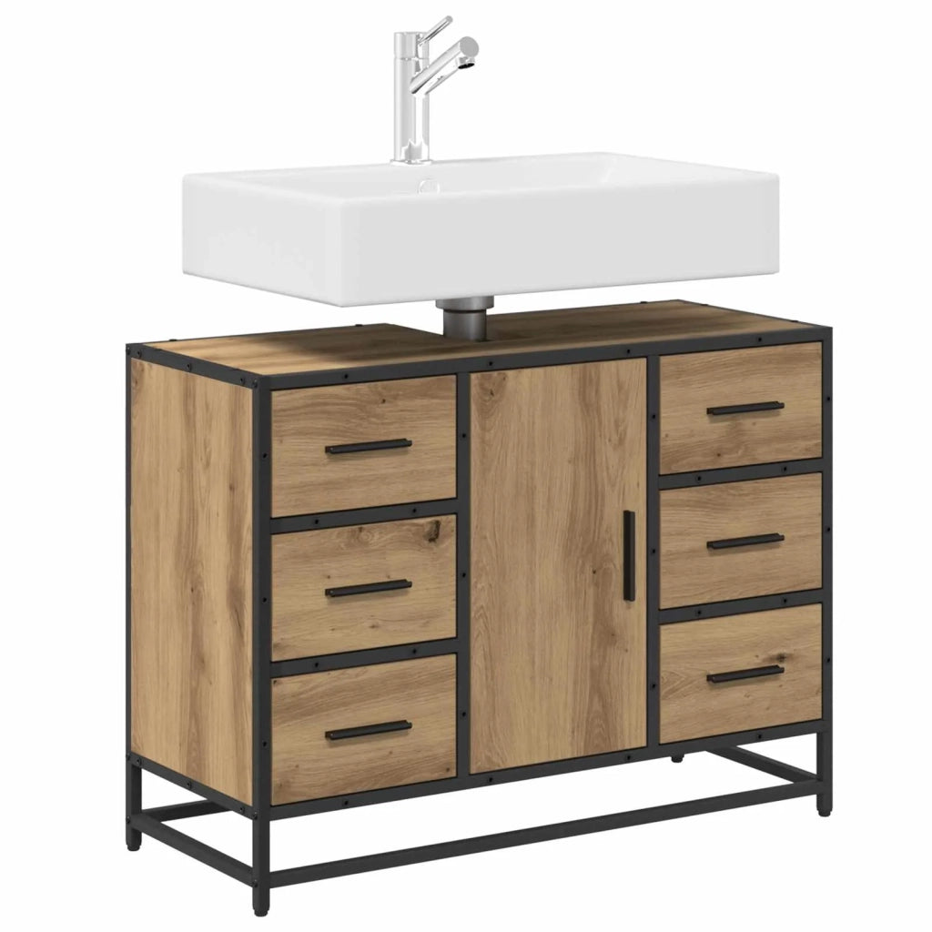 Mobile da Bagno con cassetto Rovere artigianale 80 x 33 x 60 cm 883632
