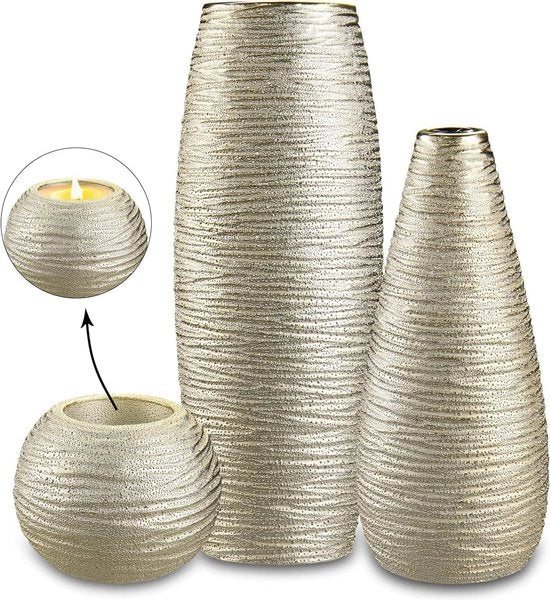 Set di vasi ceramici in oro - set da 3 - per pampas - vaso decorativo per la casa - arredamento da tavolo - camera da soggiorno ufficio - decorazione per matrimoni e Natale