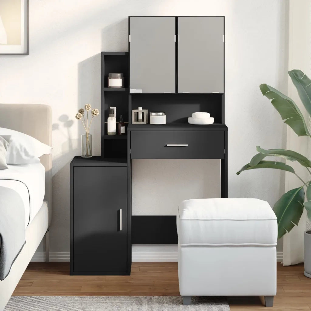 Toeletta | Tavolo da Trucco con Armadietto Nero 80x35x132 cm