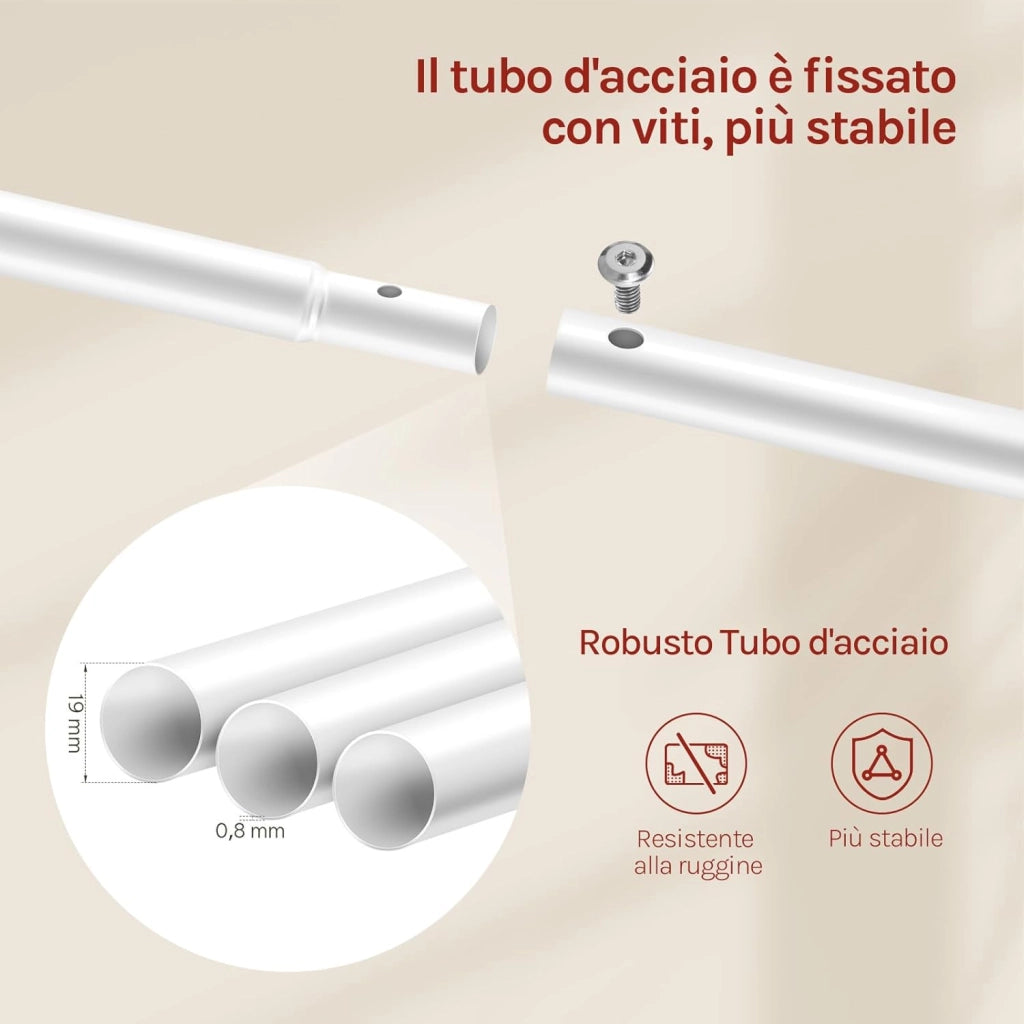 Stand Appendiabiti con Barra, Armadio Aperto con Scarpiera, 4 Ripiani, 6 Ganci Rimovibili, per Camera da Letto, Ingresso, 100x40x152 cm, in Metallo e Legno, Rovere Chiaro + Bianco