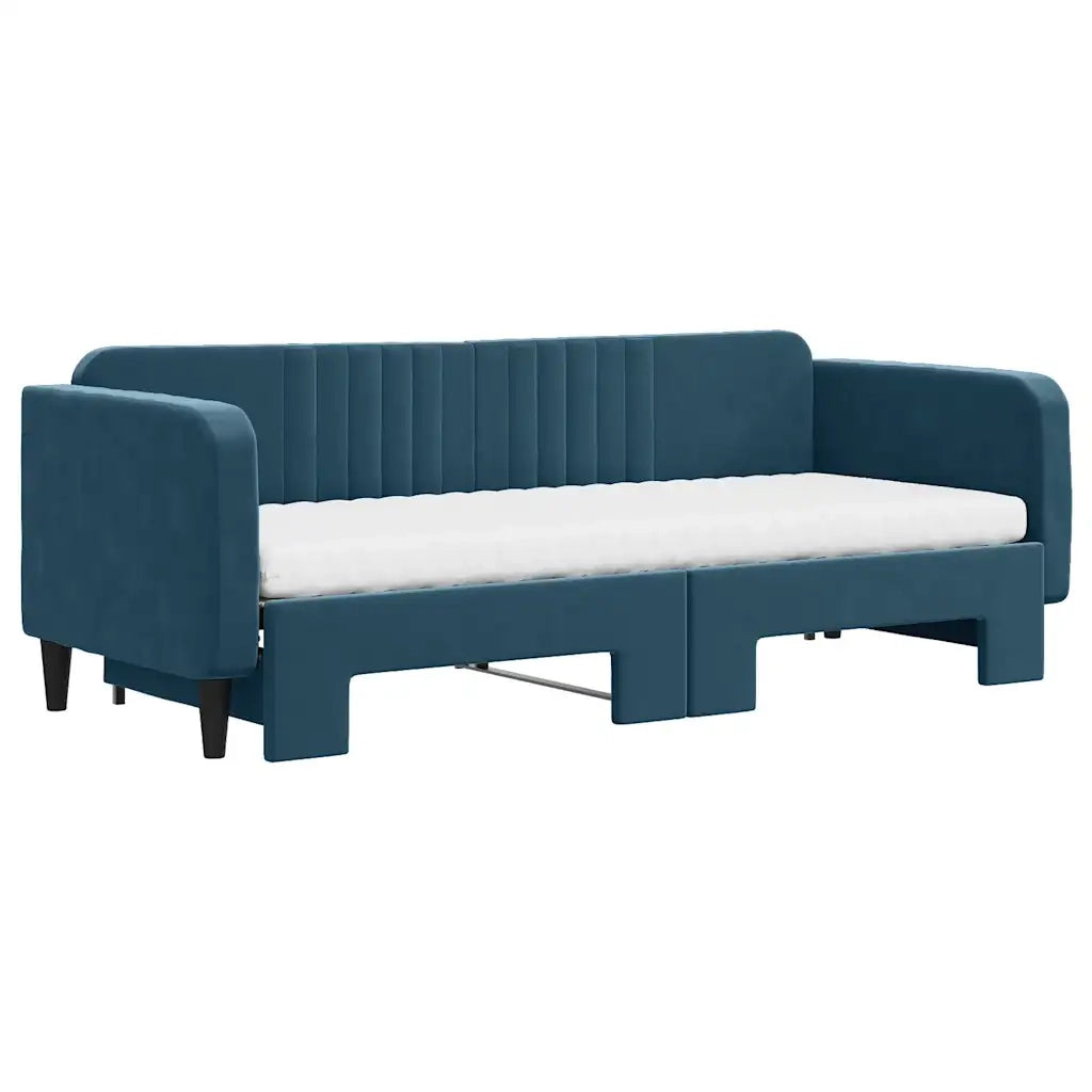 Divano Letto Estraibile con Materassi Blu 80x200 cm Velluto 3197079