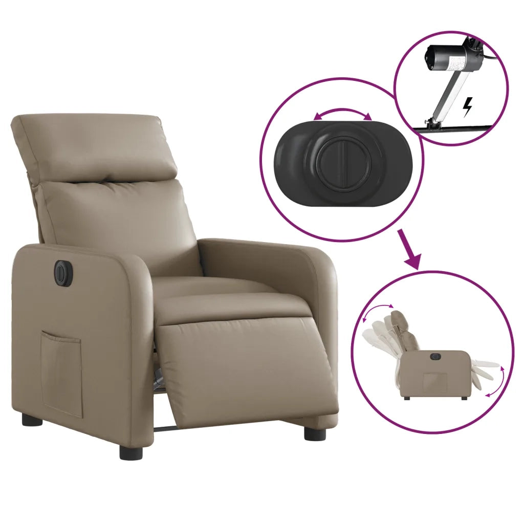 Poltrona | Sedia Relax Reclinabile Elettrica Cappuccino in Similpelle