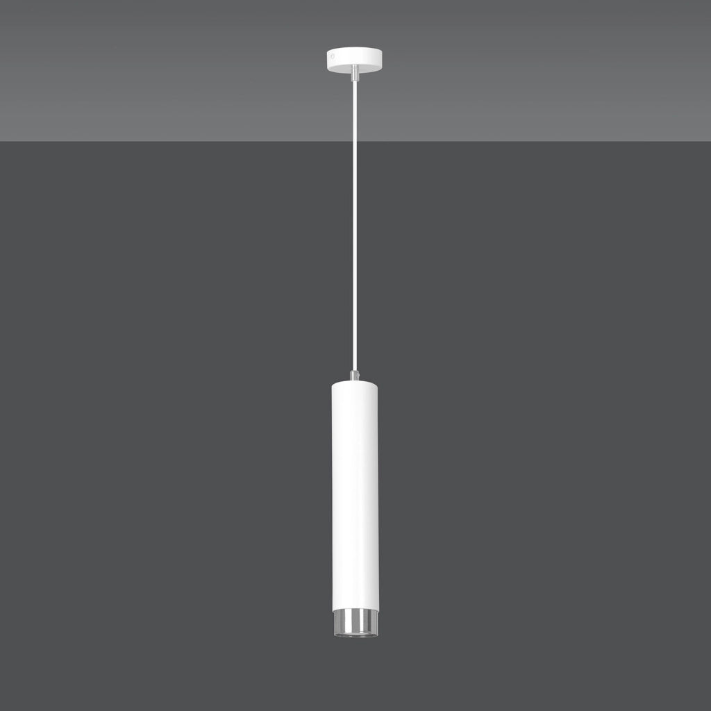 Sospensione 1 Luce Brunilde In Acciaio Bianco Con Tubolare In Bianco E Cromo