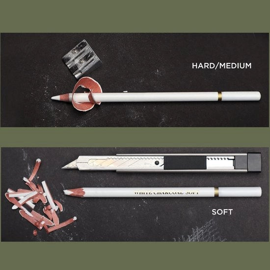 Set di Pastelli a Carbone di 6 - Carbone di Legno Bianco - Materiale Artistico - Schizzi/Illustrazioni - Flessibile e Resistente ai Graffi - Facile da Affilare - Pastello a Carbone