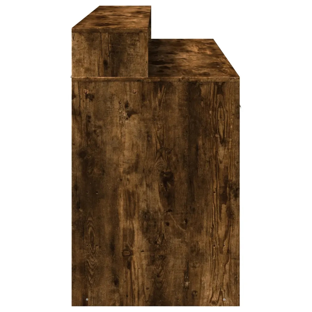Scrivania | Tavolo da Ufficio con Luci LED Rovere Fumo 140x55x91 cm in Multistrato