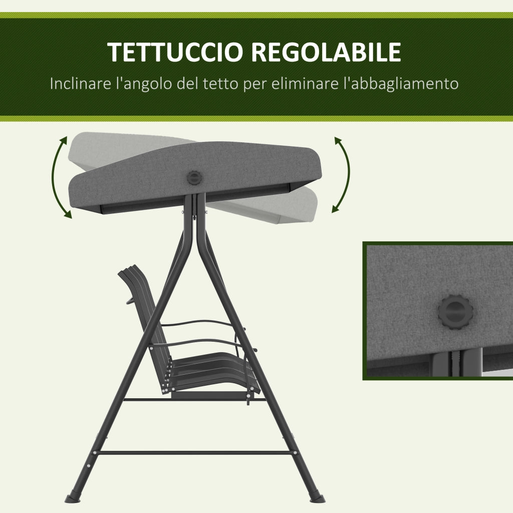 Dondolo da Giardino 3 Posti con Tettuccio Parasole Regolabile, 200x133x176 cm, Grigio Scuro