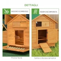 Pollaio Gabbia Ovaiole per Galline da Giardino con 2 Cassetti, Nido e Tetto da Esterno Impermeabile in Legno, 150x100x96.5 cm