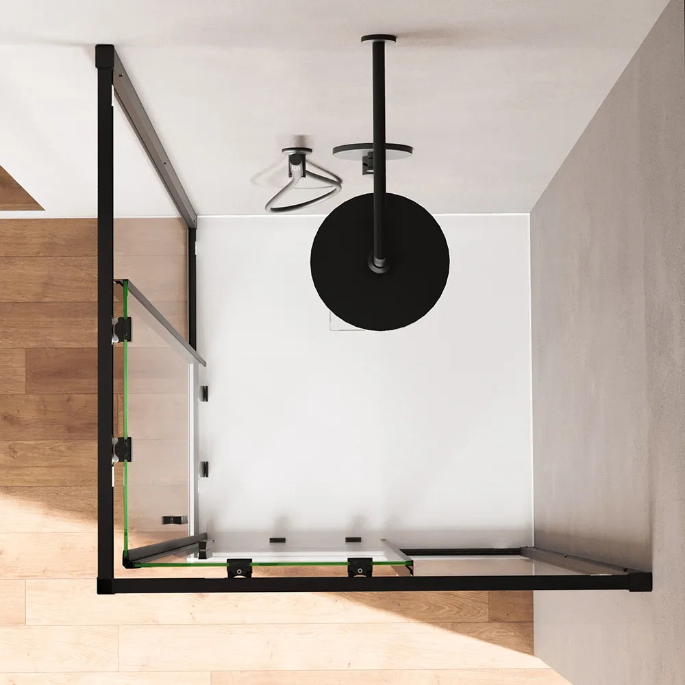 Box doccia angolare 70x90cm con profili nero opaco slim vetro 6mm trasparente h190 | Portofino