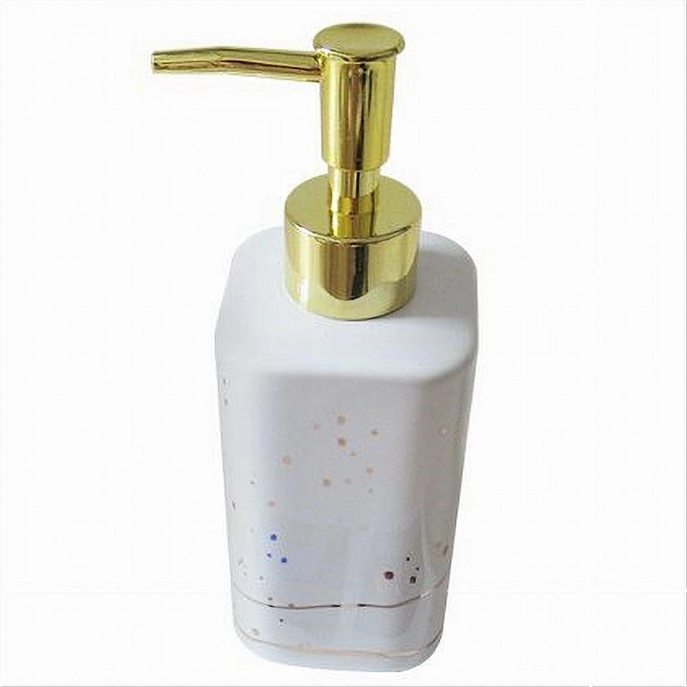 Trade Shop - Dispenser Per Sapone Liquido Accessorio Bagno Arredo Bianco Oro Macchiato 59882 -