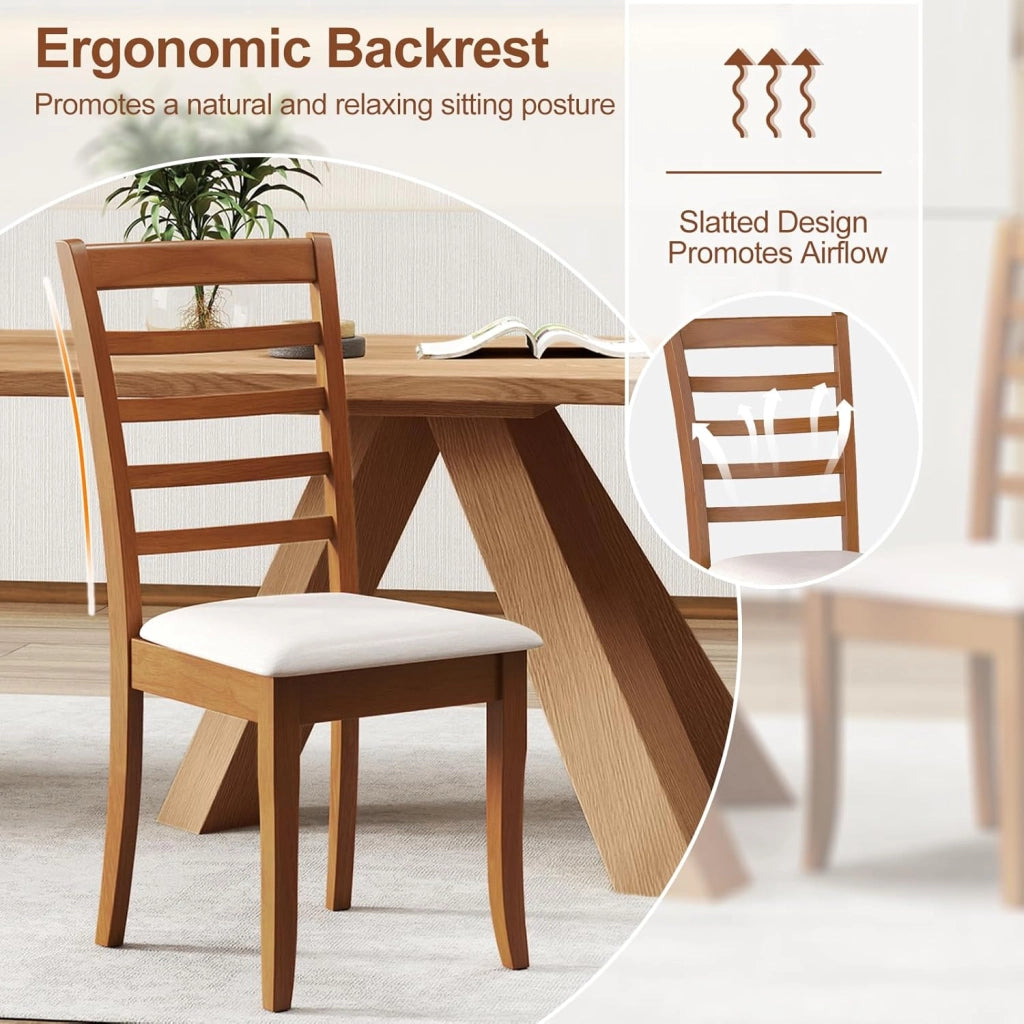Set di 2/4 Sedie da Pranzo con Gambe in Legno di Gomma, Sedile Imbottito, Schienale Alto, Sedie Laterali Imbottite senza Braccioli per Sala da Pranzo, Cucina e Soggiorno (Beige)