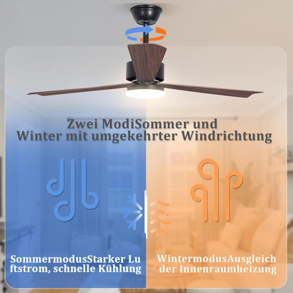 ZMH Ventilatore da soffitto silenzioso a 3 pale con luce regolabile e telecomando per sala da pranzo e camera da letto