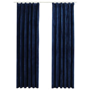 Tende Oscuranti | Tende Blackout con Ganci 2 pz Blu Scuro in Velluto 140x245 cm