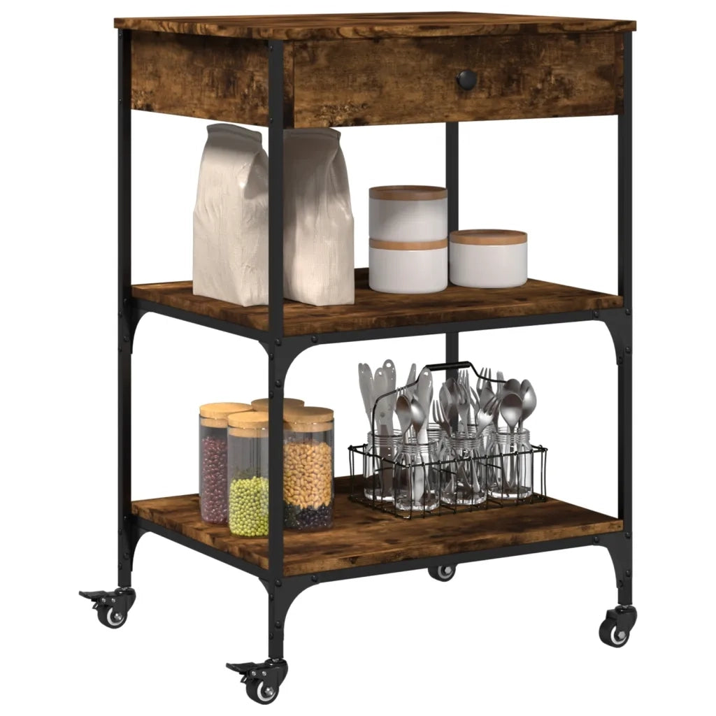 Carrello da Cucina-Scaffale per Cucina Rovere Fumo 60x48x89,5 cm Legno Multistrato