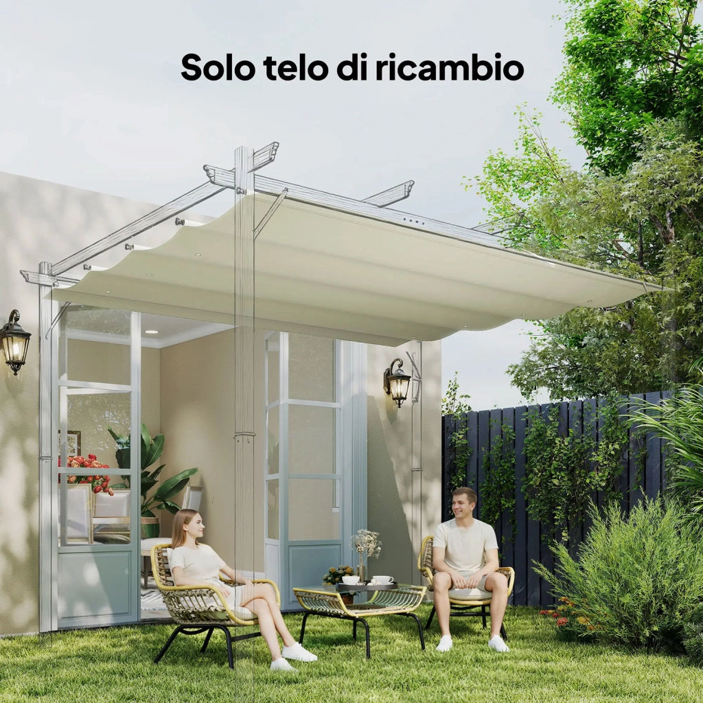 Telo Pergola per Esterni Anti UV 286x245 cm con 8 Fori di Drenaggio in Poliestere Bianco Crema