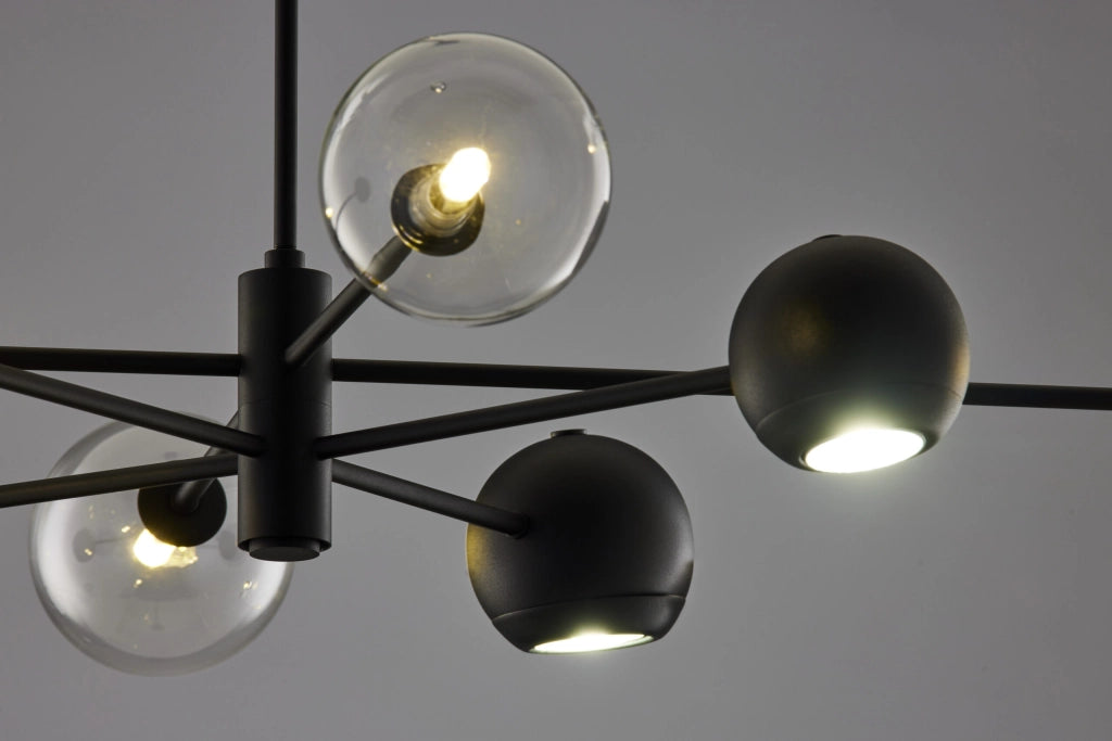 Lampada a sospensione Moka nera sfere vetro 8 luci Jupiter