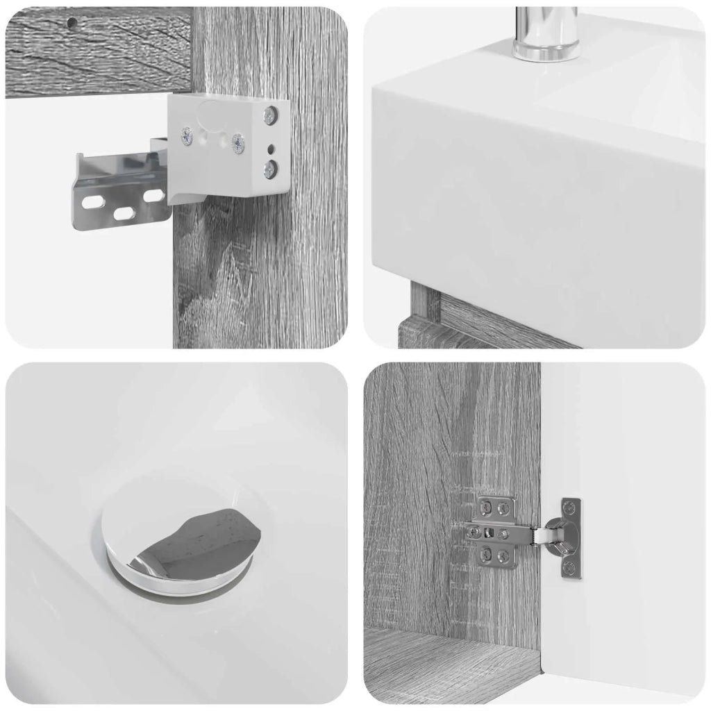 Mobile bagno con rubinetto Sonoma grigio 45,5 x 22,5 x 84 cm
