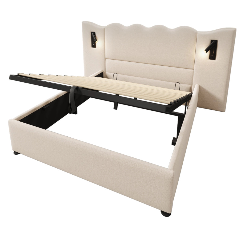 Letto 160x200 cm bianco/rovere chiaro con cassetti， senza materasso