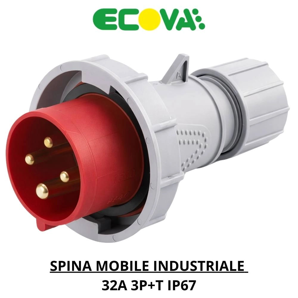 Spina industriale ecova trifase rossa ip67 3p+t resistente e sicura *** ampere 32 ampere, confezione 1