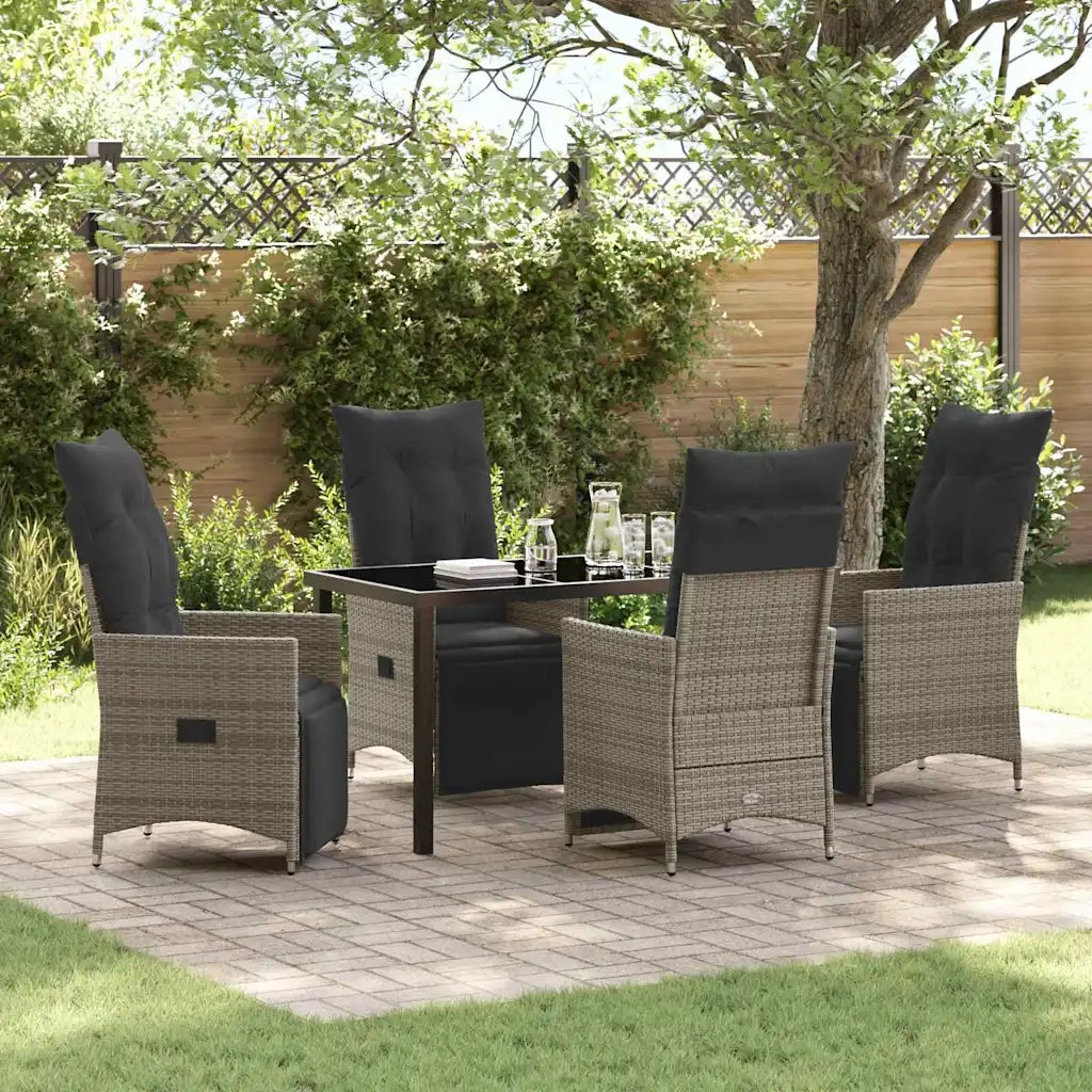 Set da Pranzo per Giardino con cuscino 5 pcs Grigio polyrattan