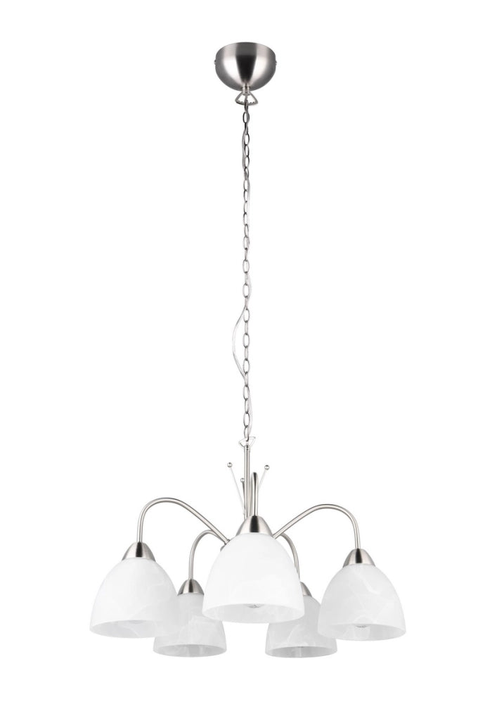 Lampadario DOBBY RL 5 luci E27 vetro alabastro argento