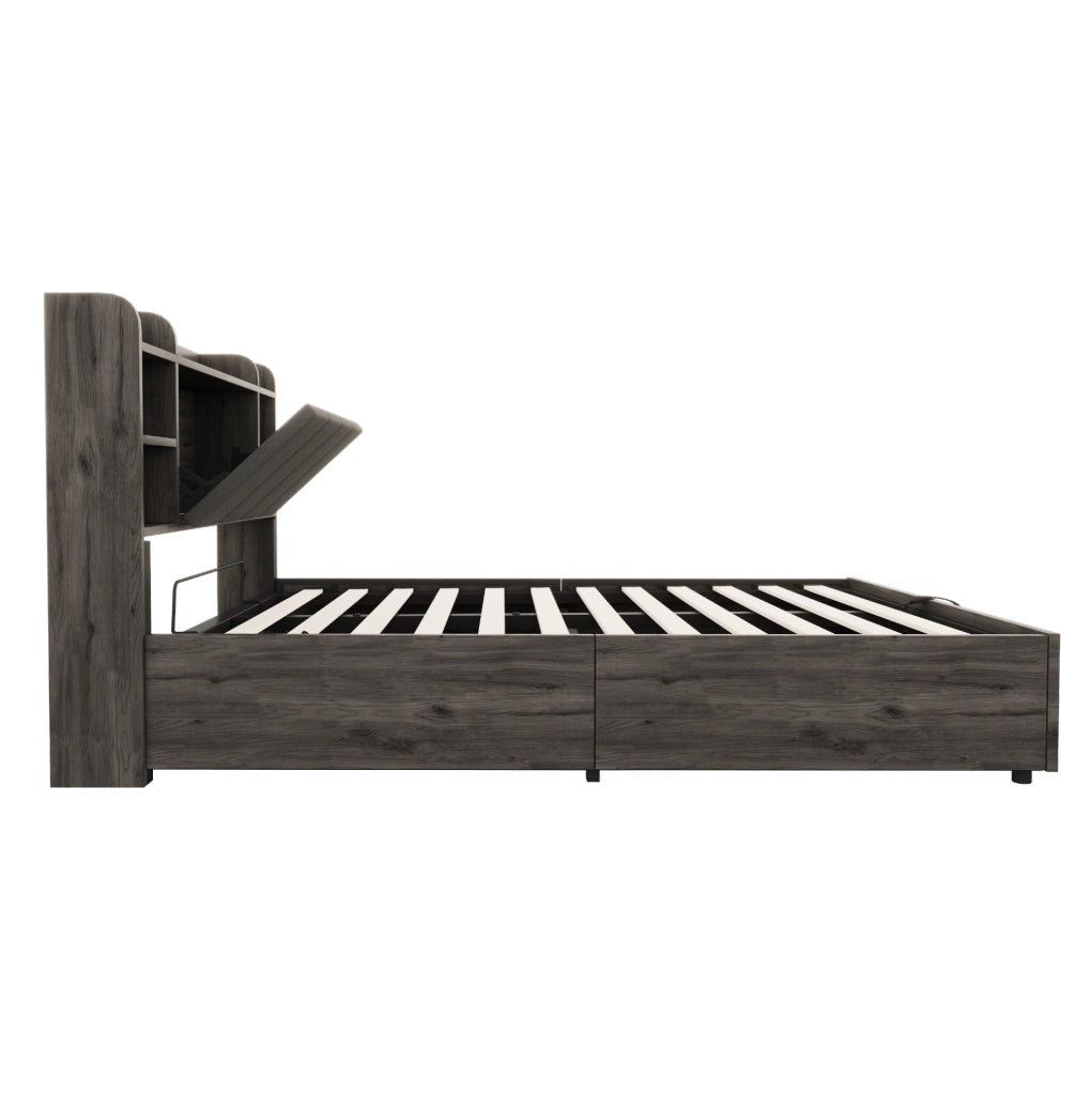Letto singolo multifunzione 140x200 cm con contenitore idraulico; USB e USB-C; grigio