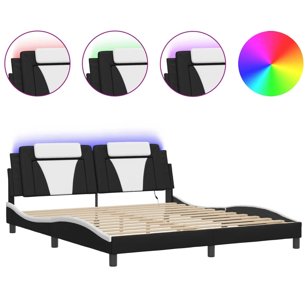 Giroletto Viana con LED senza Materasso-Struttura Letto Nero e Bianco 180x200 cm