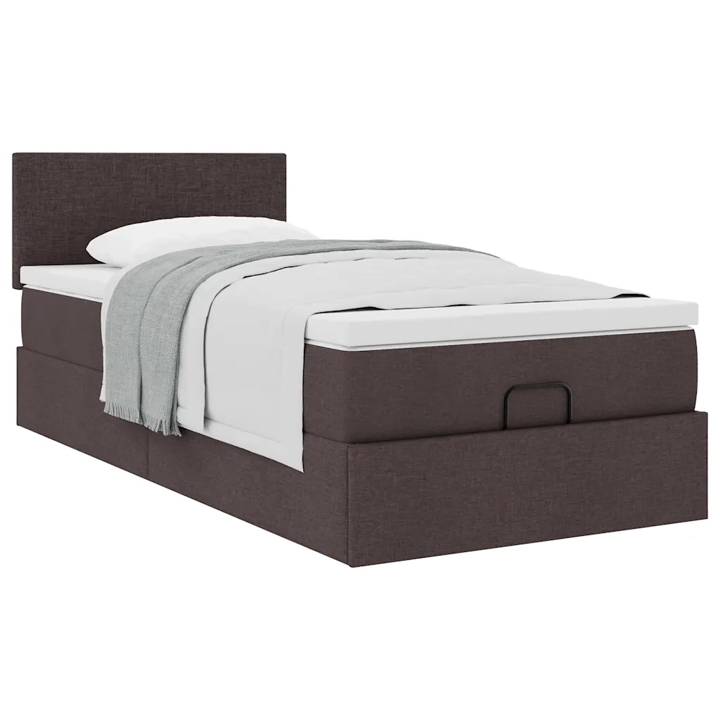 Pouf Letto con Materasso Marrone Scuro 90x200 cm in Tessuto 3311348