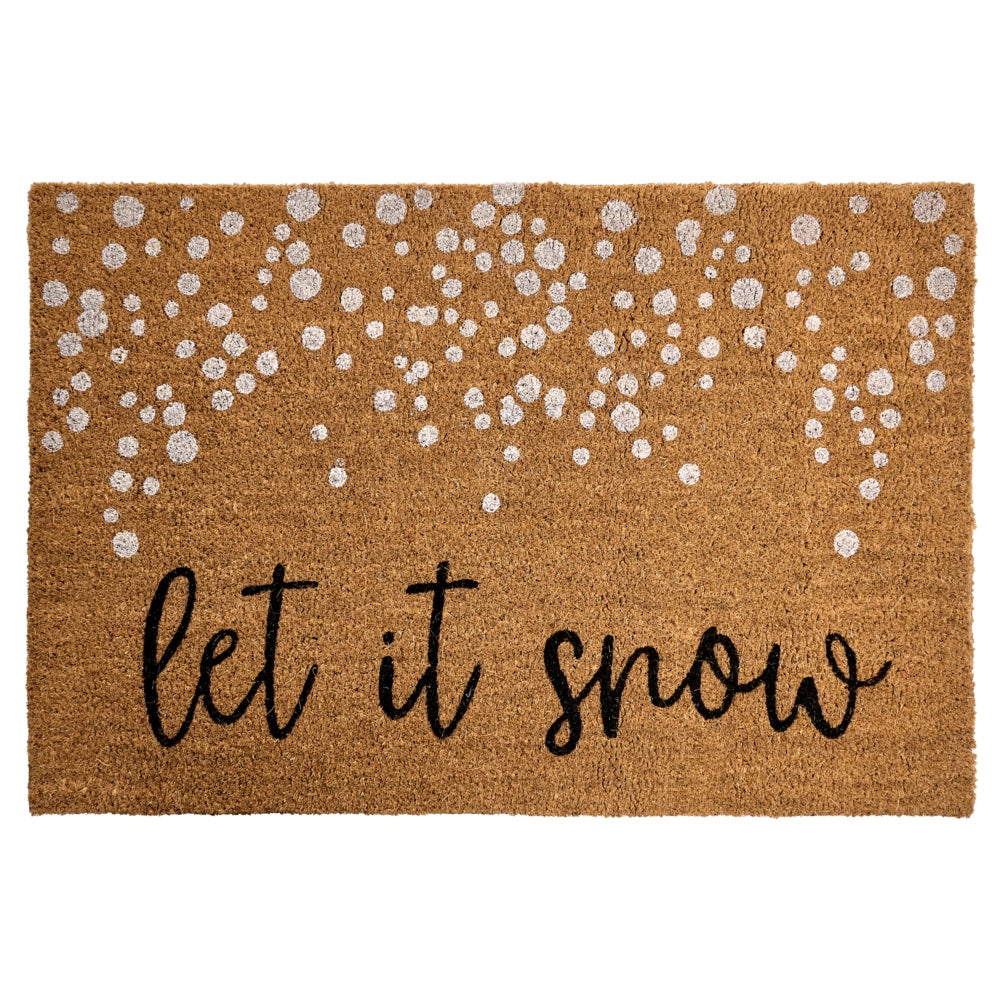 Zerbino in fibra di cocco naturale con fondo in gomma 60 x 90 cm Natale Let it Snow Motivo festivo Antiscivolo