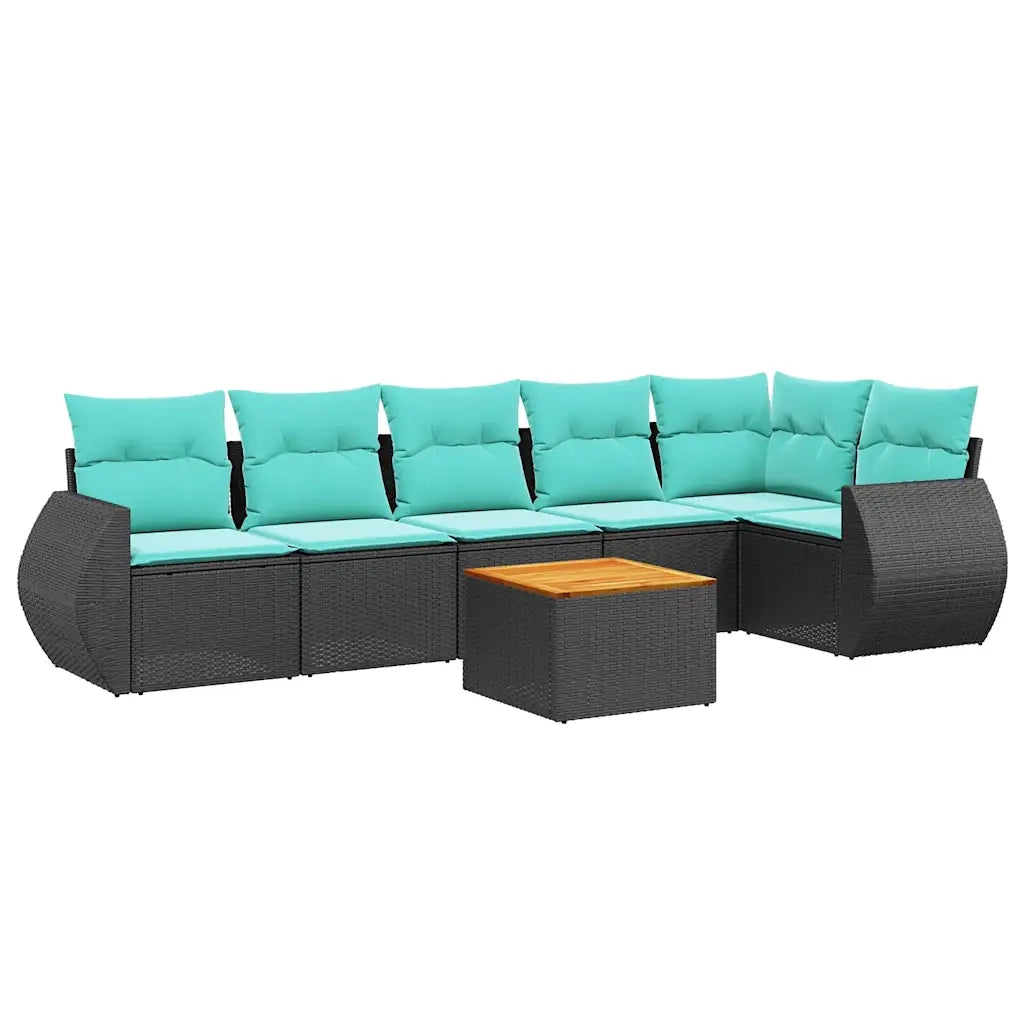 Set Divani da Giardino 7 pz con Cuscini Nero in Polyrattan 3225014