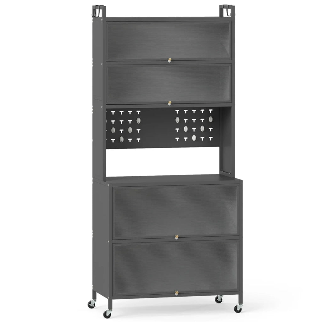 Mobile da cucina a 6 ripiani 80 x 40 x 178 cm con ante a battente traslucide design moderno acciaio al carbonio grigio 20_0016282