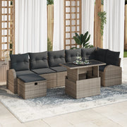 Set Divano da Giardino da 8 Pezzi con Cuscini Grigio Rattan Artificiale