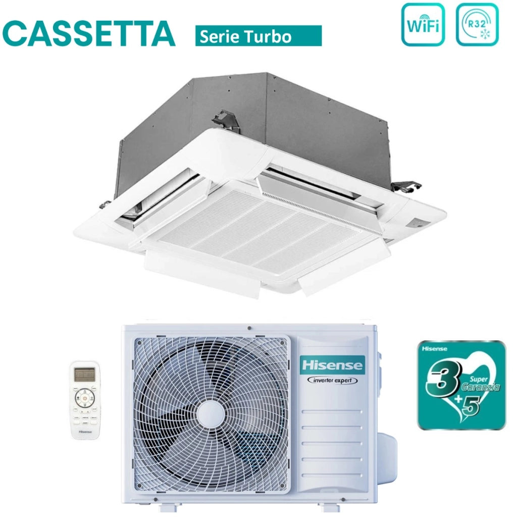 Condizionatore a Cassetta Hisense Turbo 12000 Btu ACT35UR4RCC8 R-32 Wi-Fi Optional con Telecomando e Pannello Incluso