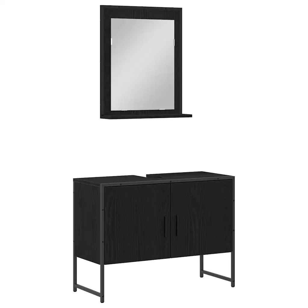 Set di mobili per il bagno 2 pcs Nero Legno multistrato 3334333