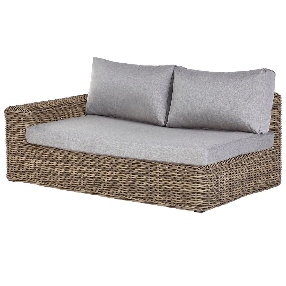 Set da giardino marrone chiaro in vimini spazzolato PE rattan divano angolare modulare con pouf cuscini grigi per esterni