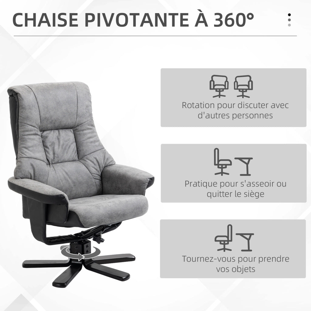 Poltrona relax reclinabile girevole 360¡ã con poggiapiedi ¨C zephmum ¨C tessuto microfibra grigio
