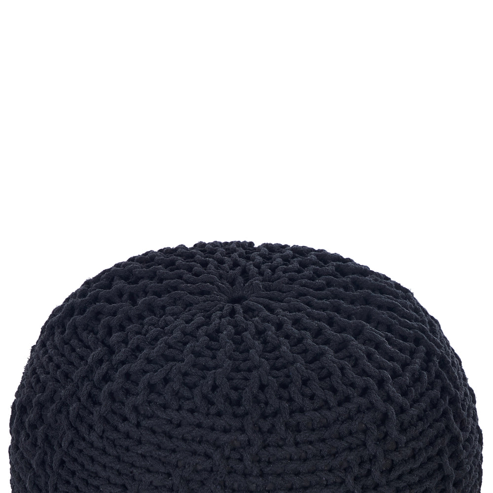 Pouf ottomana nero cotone lavorato a maglia perline EPS riempimento rotondo piccolo poggiapiedi 50 x 35 cm
