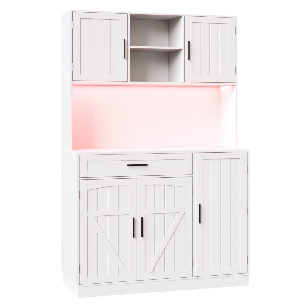 Armadio laterale cucina - Zephmum- 110x38x180 cm bianco stile country cinque porte LED e presa