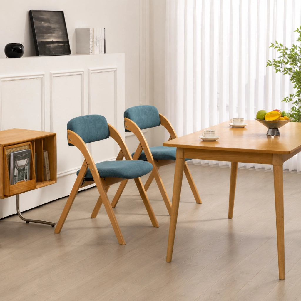 Set di 2 sedie pieghevoli con seduta imbottita; schienale confortevole in legno; blu