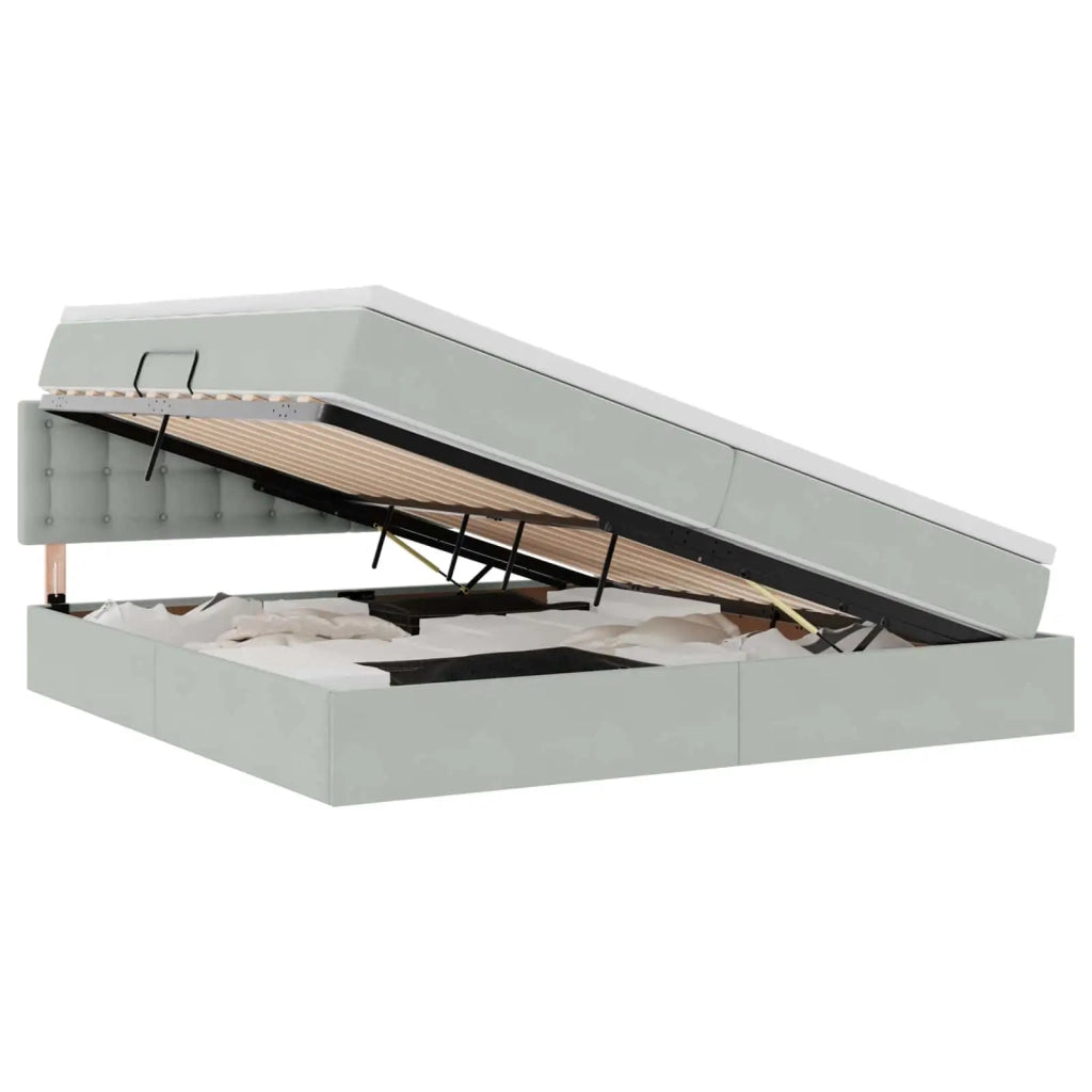 Letto con Contenitore Grigio chiaro 200 x 200 cm Velluto