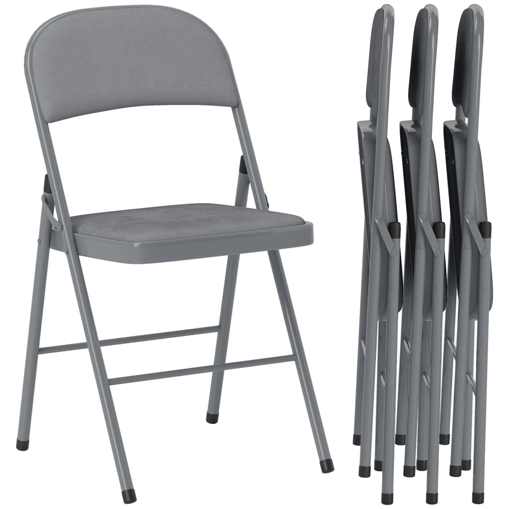 Set 4 Sedie Pieghevoli Imbottite ¨C Zephmum ¨C Grigio Chiaro Velluto Acciaio