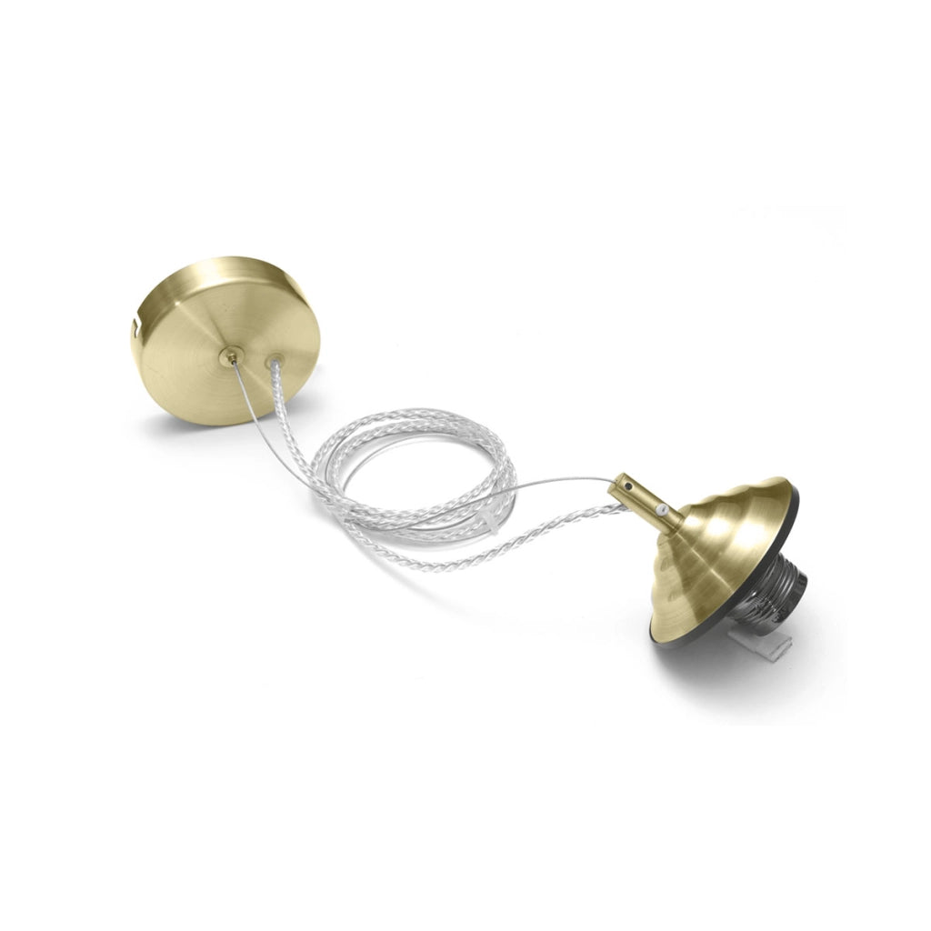 Alice - Kit sospensione per codice Alice V/P lampadina E27 con rosone ottone, cavo trecciato trasparente e copriportalampada 1XE27 max 1X60W IP20