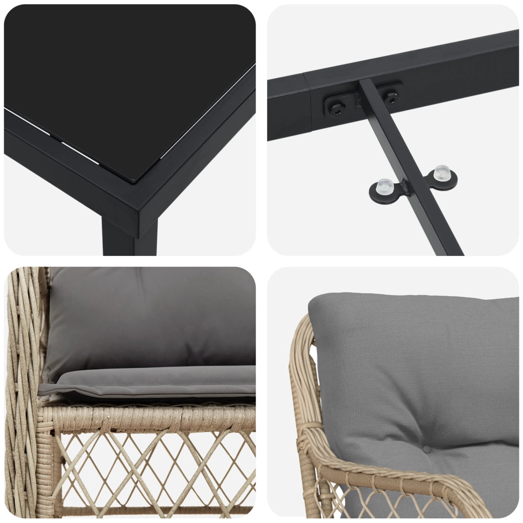 Set da pranzo da giardino 9 pezzi con cuscini beige in polyrattan