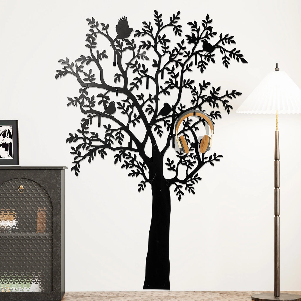 Appendiabiti a Parete ¨C zephmum ¨C Design Albero con Uccelli, Nero